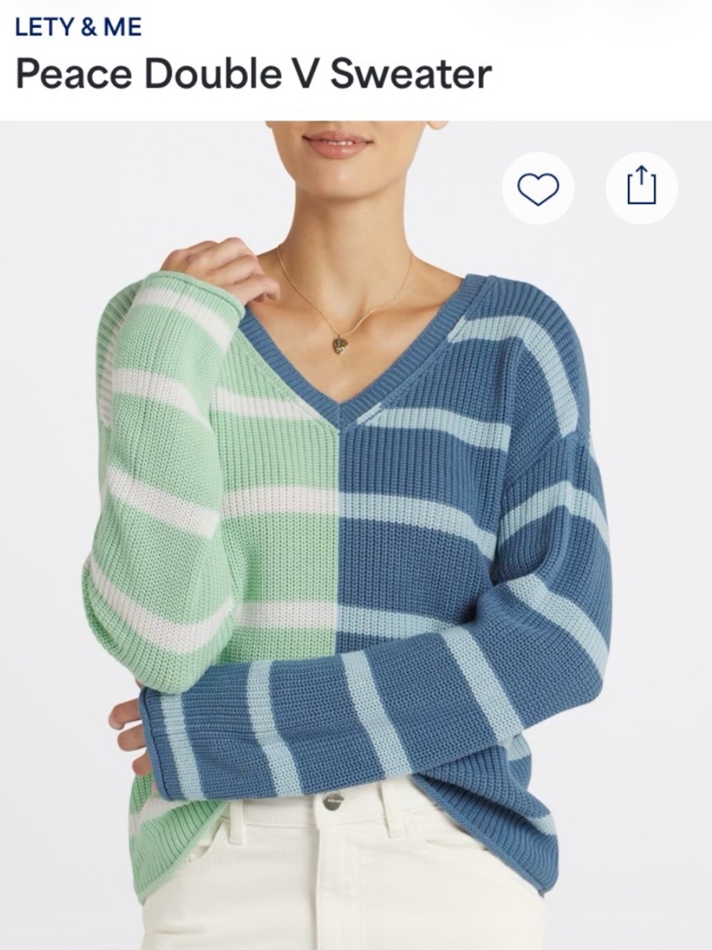 Lety & Me V Sweater in Blue & Mint Stripe
